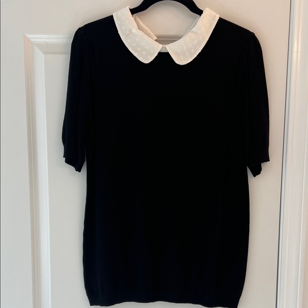 Adrianna Papell Black Blouse with White Collar